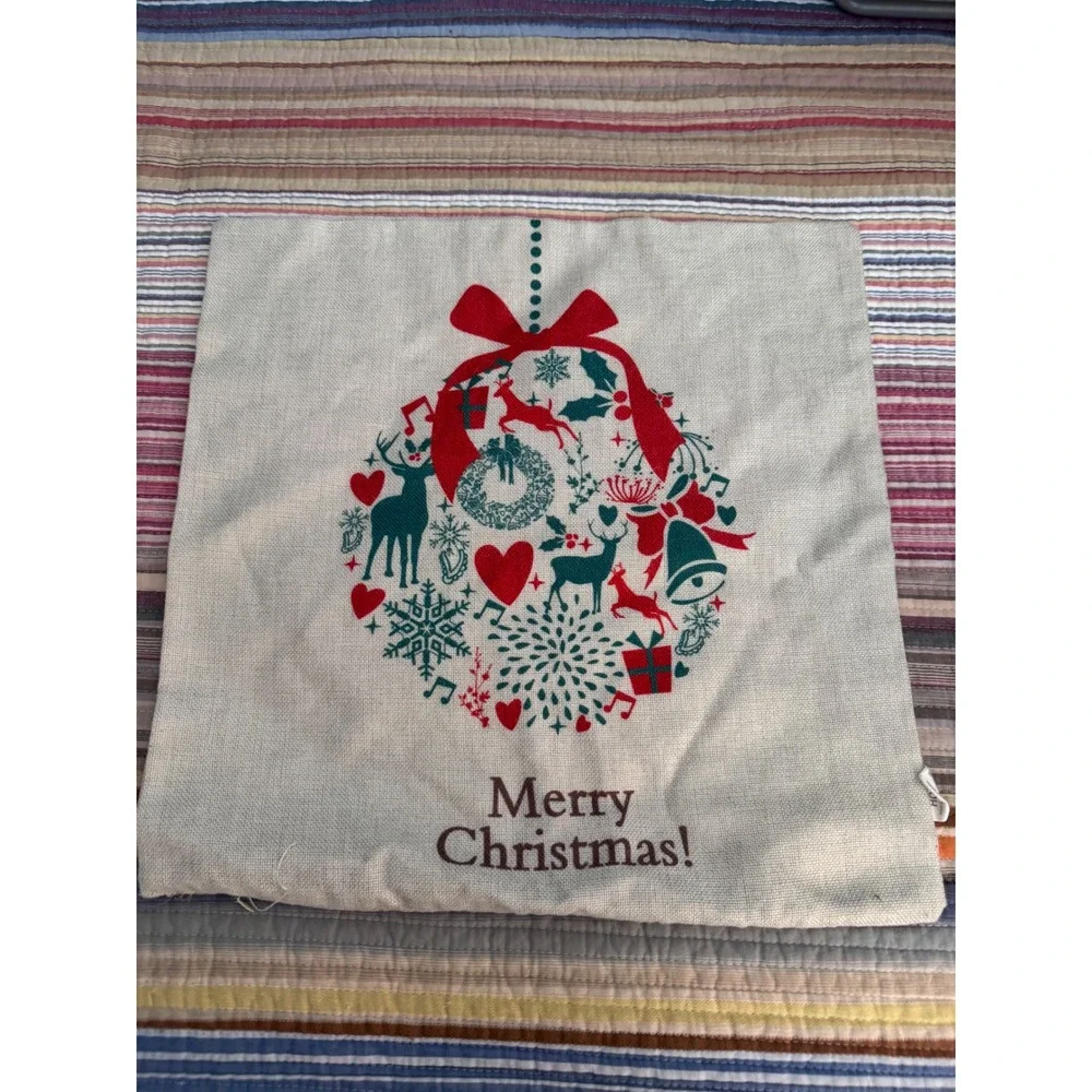 Set of 4 Christmas Pillow Covers 18x18 Rustic Linen Holiday Decor Red Green